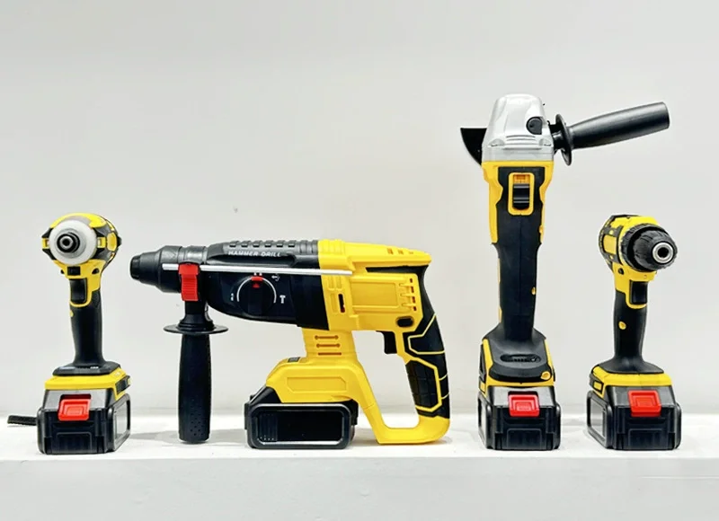 Blue and Yellow cordless power tools sets with 4 batteries 2 chargers 4 pcs machine