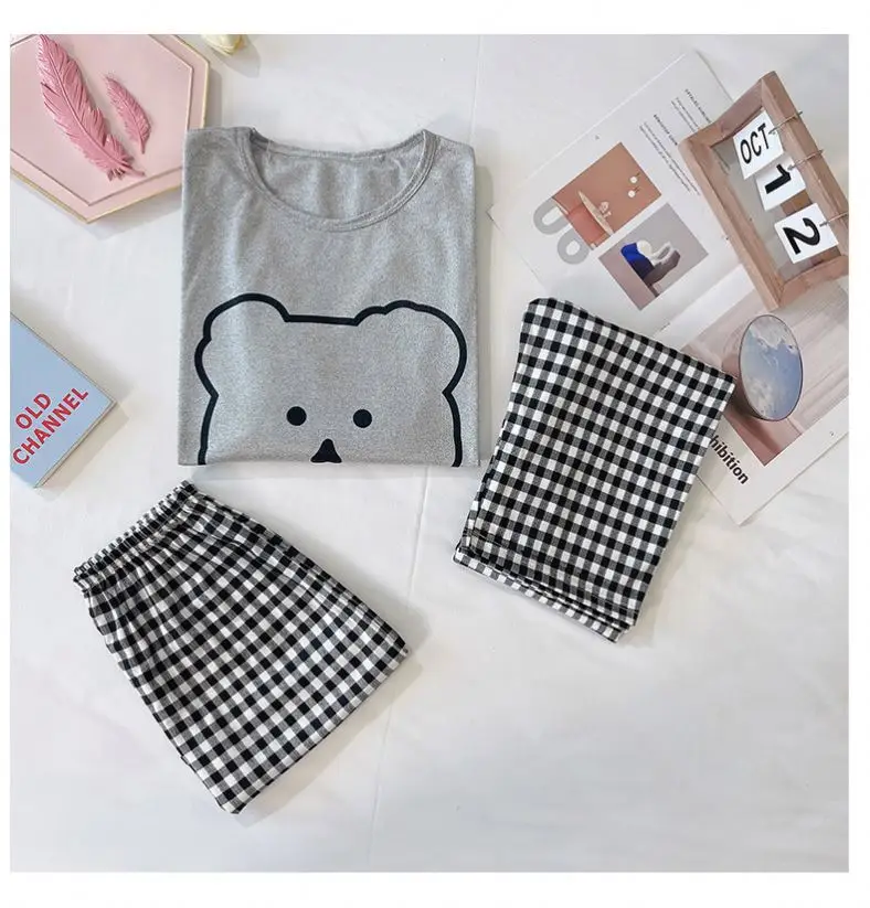 RTS Summer High Quality Women Print Home Clothes Sleep Wear Ladies Short Sleeve Pajamas For Women Set