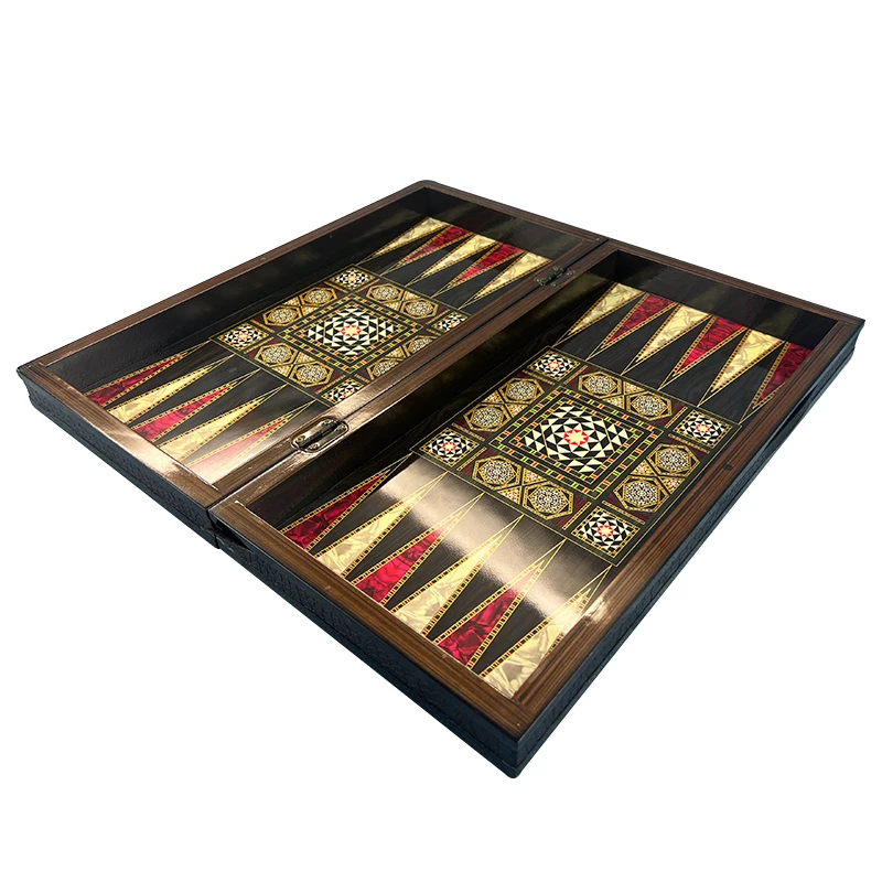 Custom Wood Piano Lacquer Table Games backgammon Middle East Arab chess PU Wood Box Puzzle games