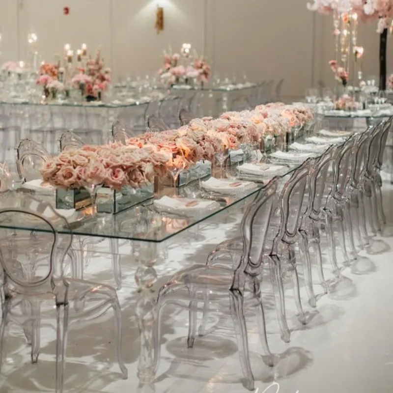 custom style modern factory simply Rectangle outdoor clear Crystal Dining Wedding Acrylic Banquet table