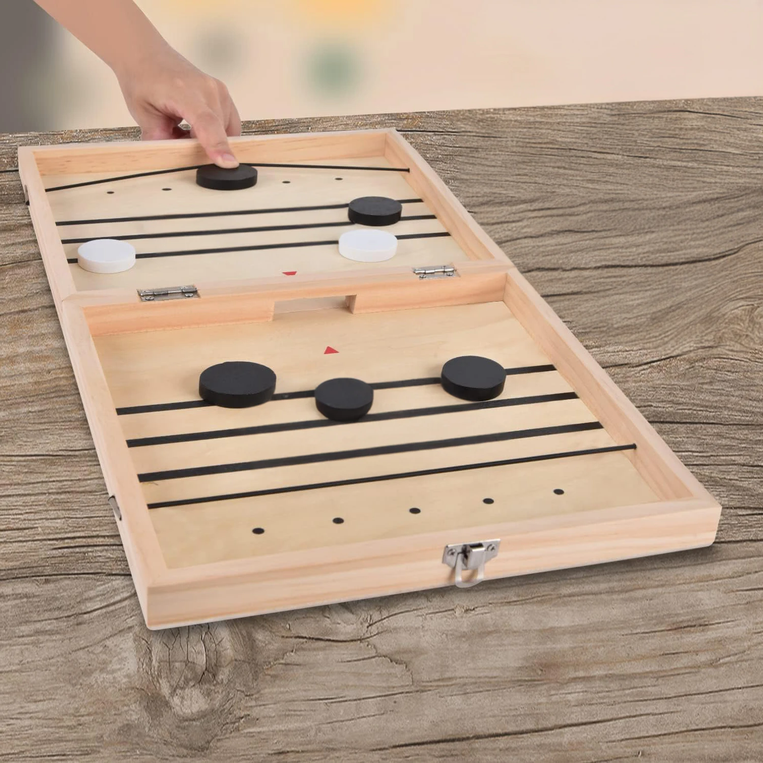 Slingshot Games Toy Table Desktop Battle Wooden Hockey Table Game Foldable Large Fast Sling Puck Game,