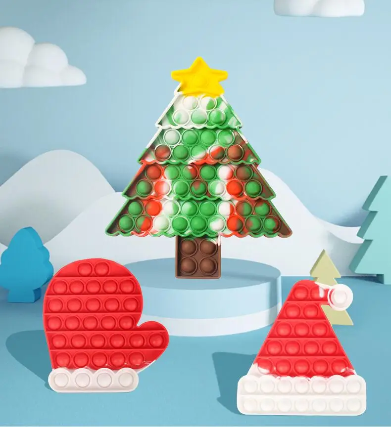 New Arriva Christmas Tree Shape Reliver Stress Toys Rainbow Funny Antistress Popping Toy For Kids Adult