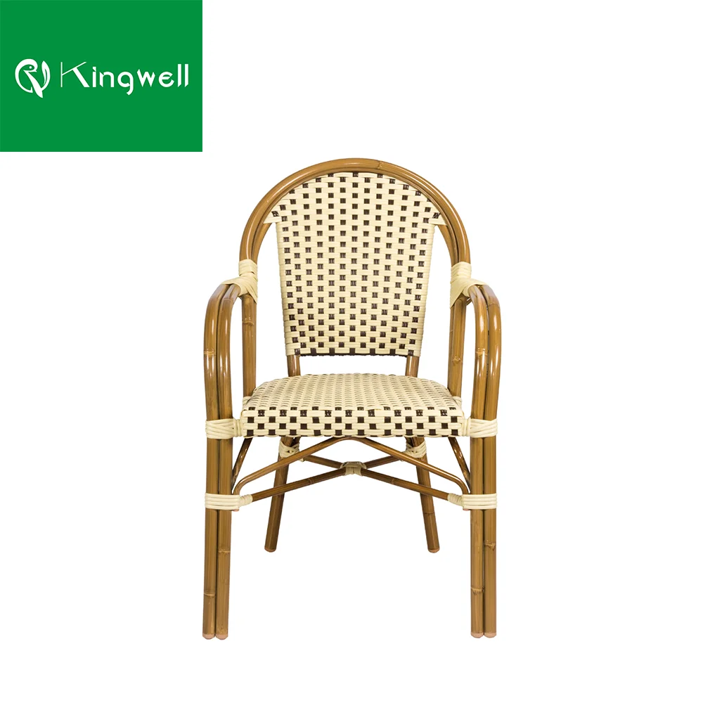 All-weather french style outdoor rattan dining arm bistro chairs
