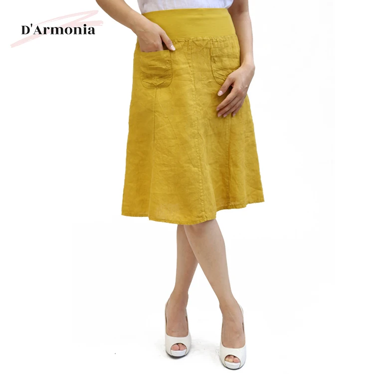 New Arrival Knee Length Pure Linen Women Skirt For Summer