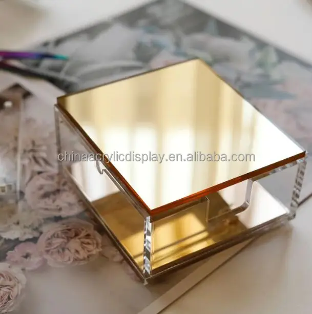 Square Acrylic Storage Box Factory Customized Acrylic Storage Display Box Gold With Mirror High Quality Acrylic Storage Display