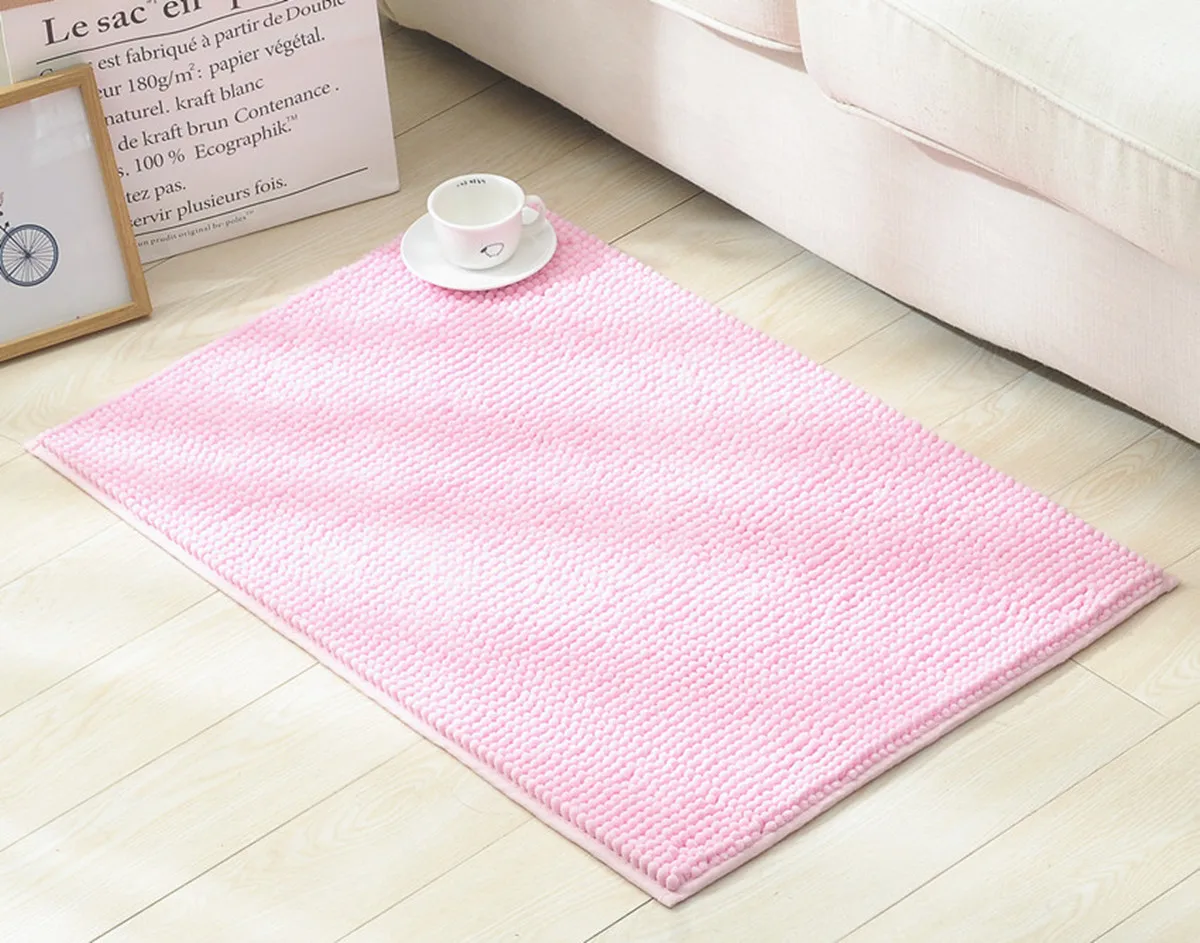 Wholesale Soft Anti-slip Waterproof Shaggy Thick Microfiber Chenille Shower Bath Mat For Hotel