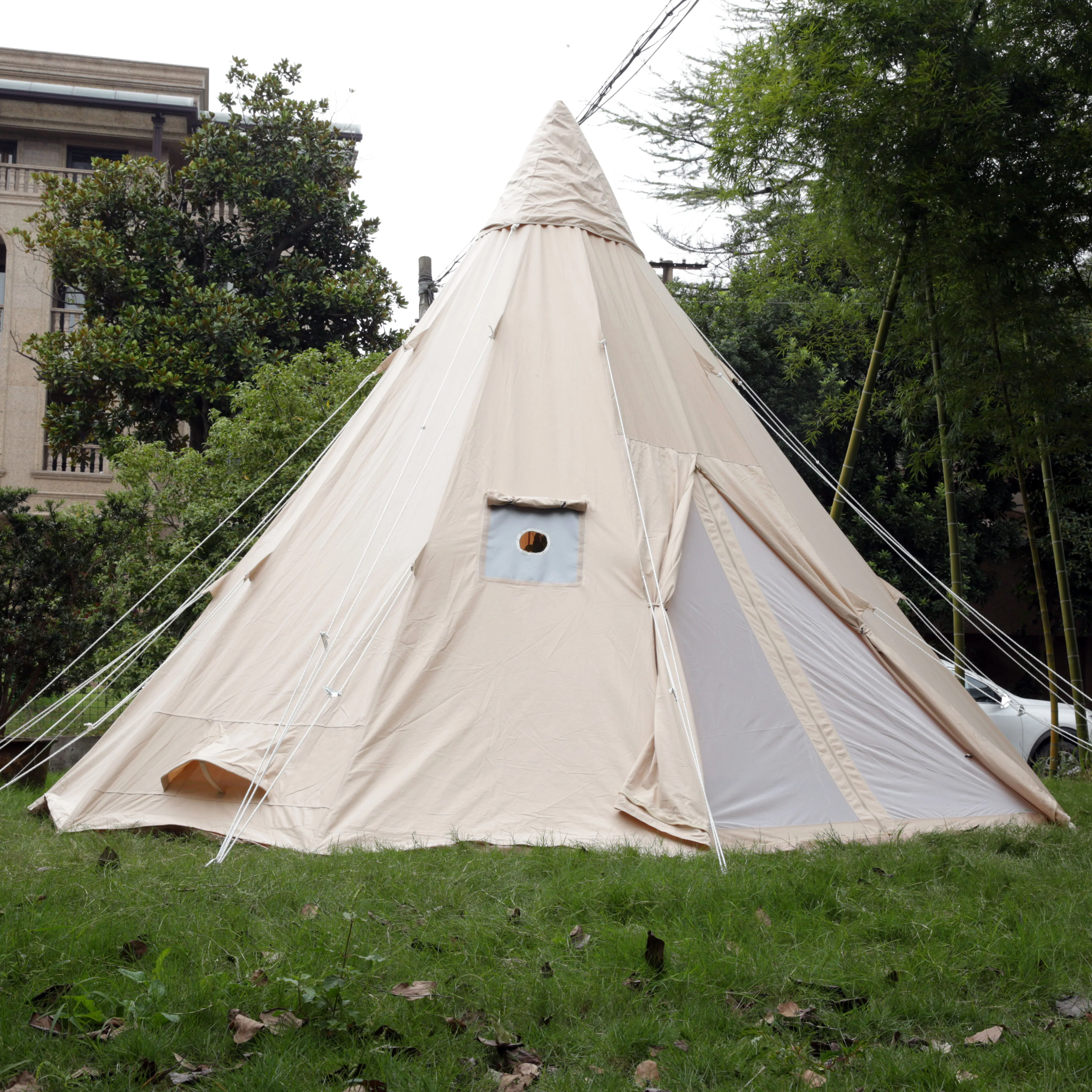 Luxury high quality 100% cotton canvas 5m outdoor glamping picnic indian pyramid camping teepee tipi tent