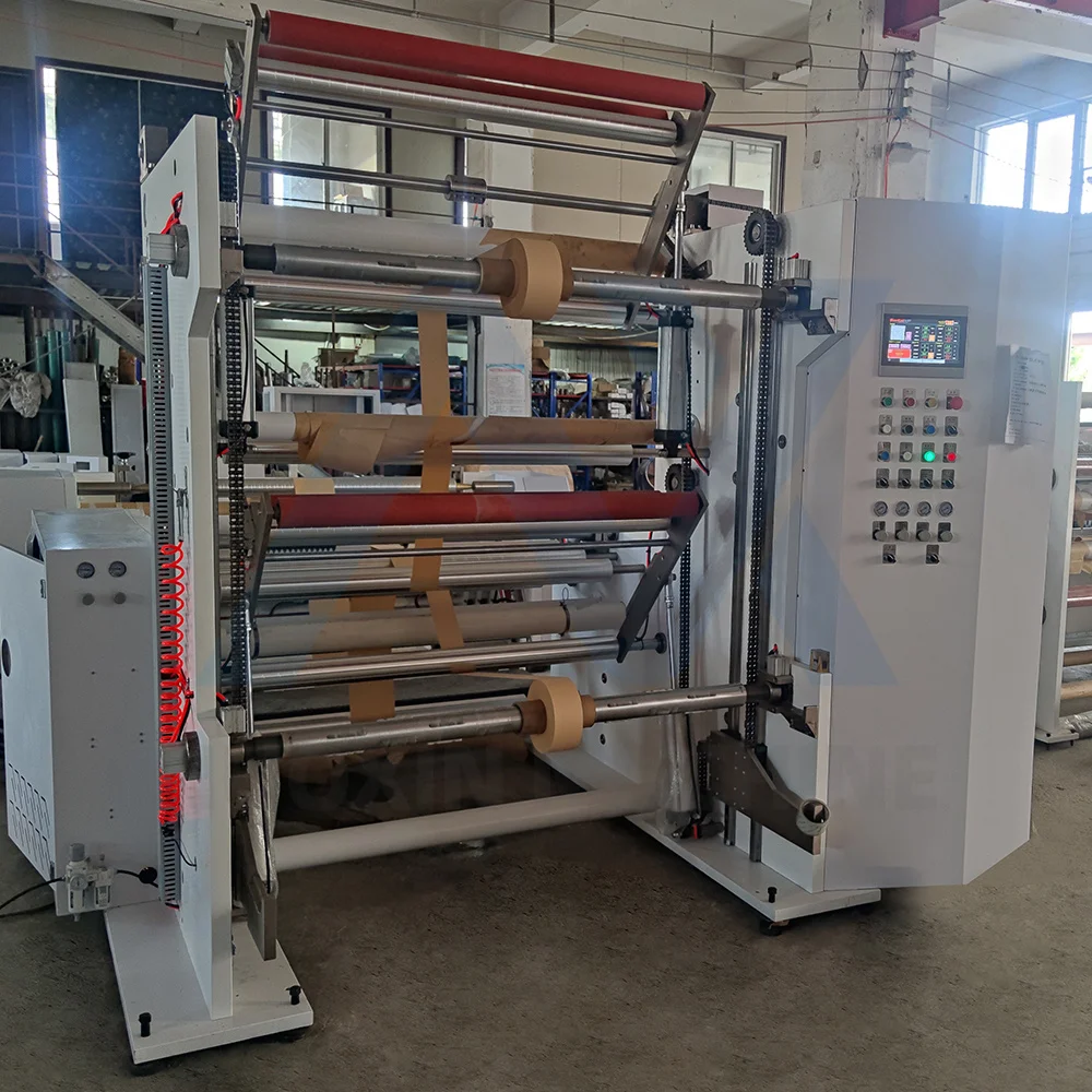 kraft paper non woven fabric slitting machine with turret rewind from big to small rolls