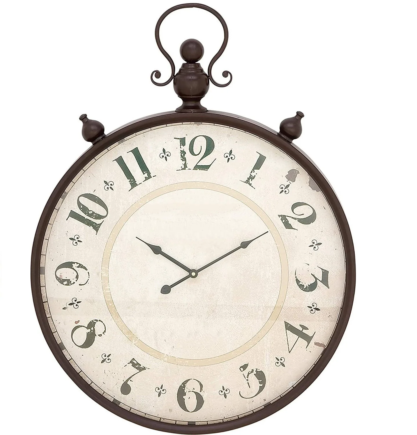 FREE SAMPLE Village treasure time round metal analog wall clock, high quality retro iron pocket watch style frame wall clock