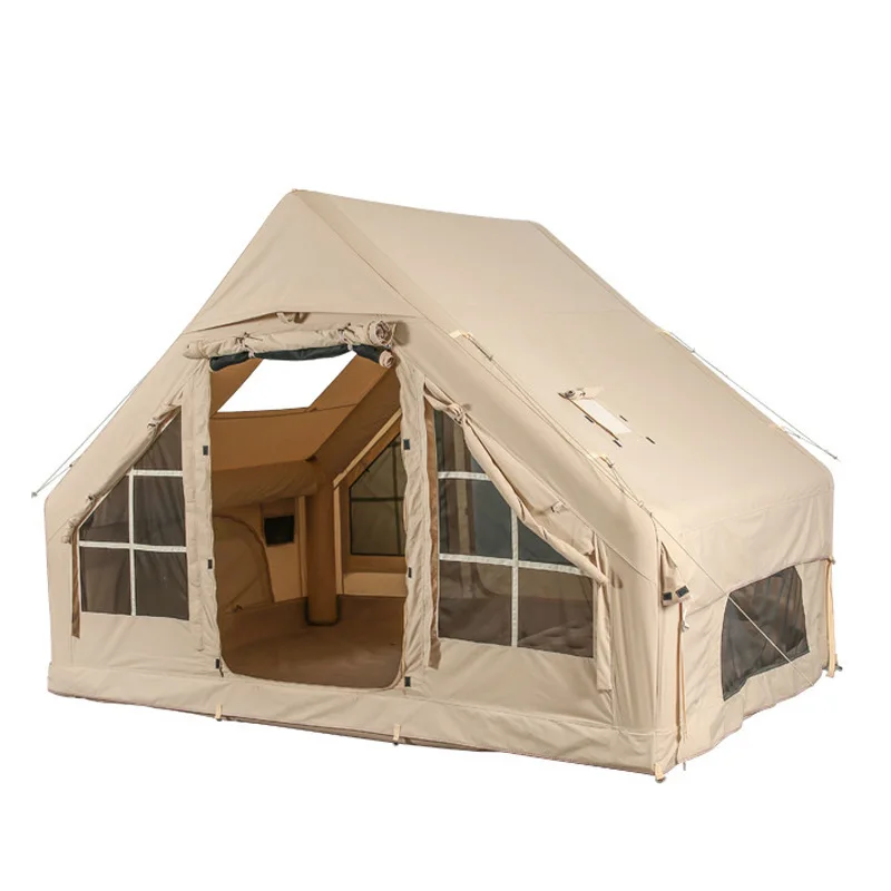 Luxury Two-Bedroom Inflatable Camping Tent with Atmosphere Light Strip Waterproof Oxford Fabric for Outdoor Family Camping