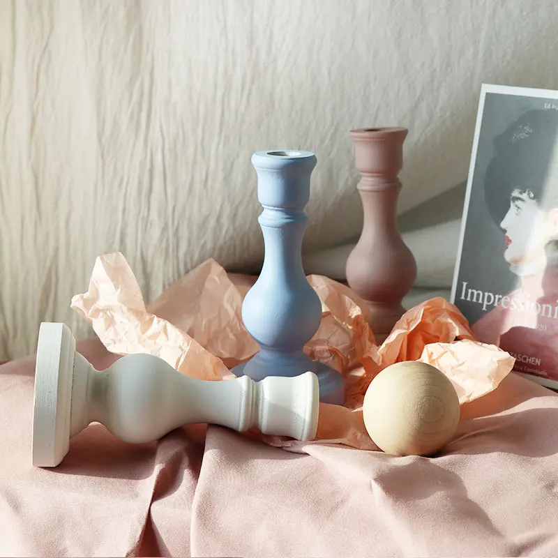 
Wholesale custom unfinished wood candlestick pillar wood candle holder 