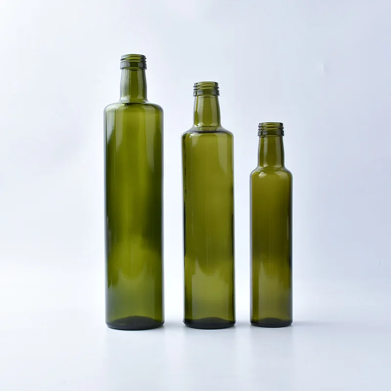 250ml 500ml 750ml 1000ml 1 liter Empty Marasca Edible Oil Bottle Green Glass Olive Oil Bottles with lid