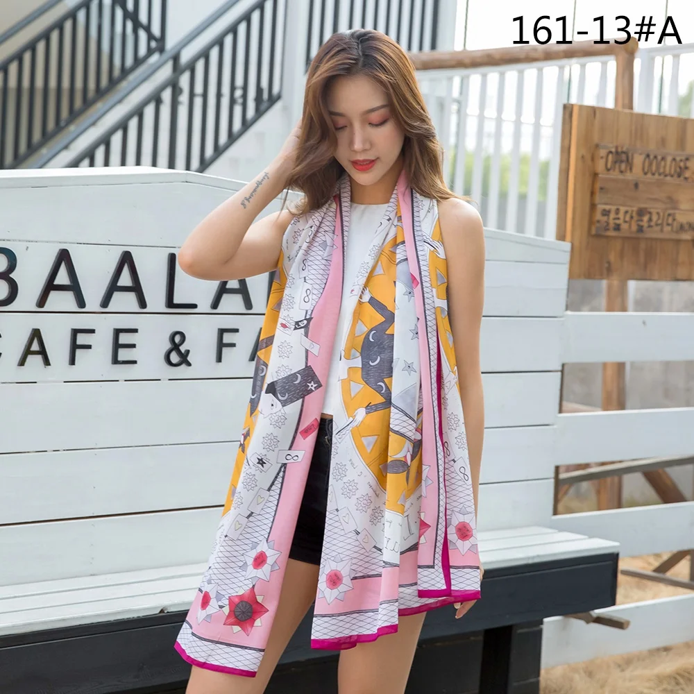 Multi-color silk twill comic print scarf for women sunscreen office scarf shawl party