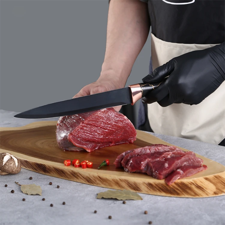 Hot selling rose gold double electroplating head marble pattern stainless steel kitchen knife set