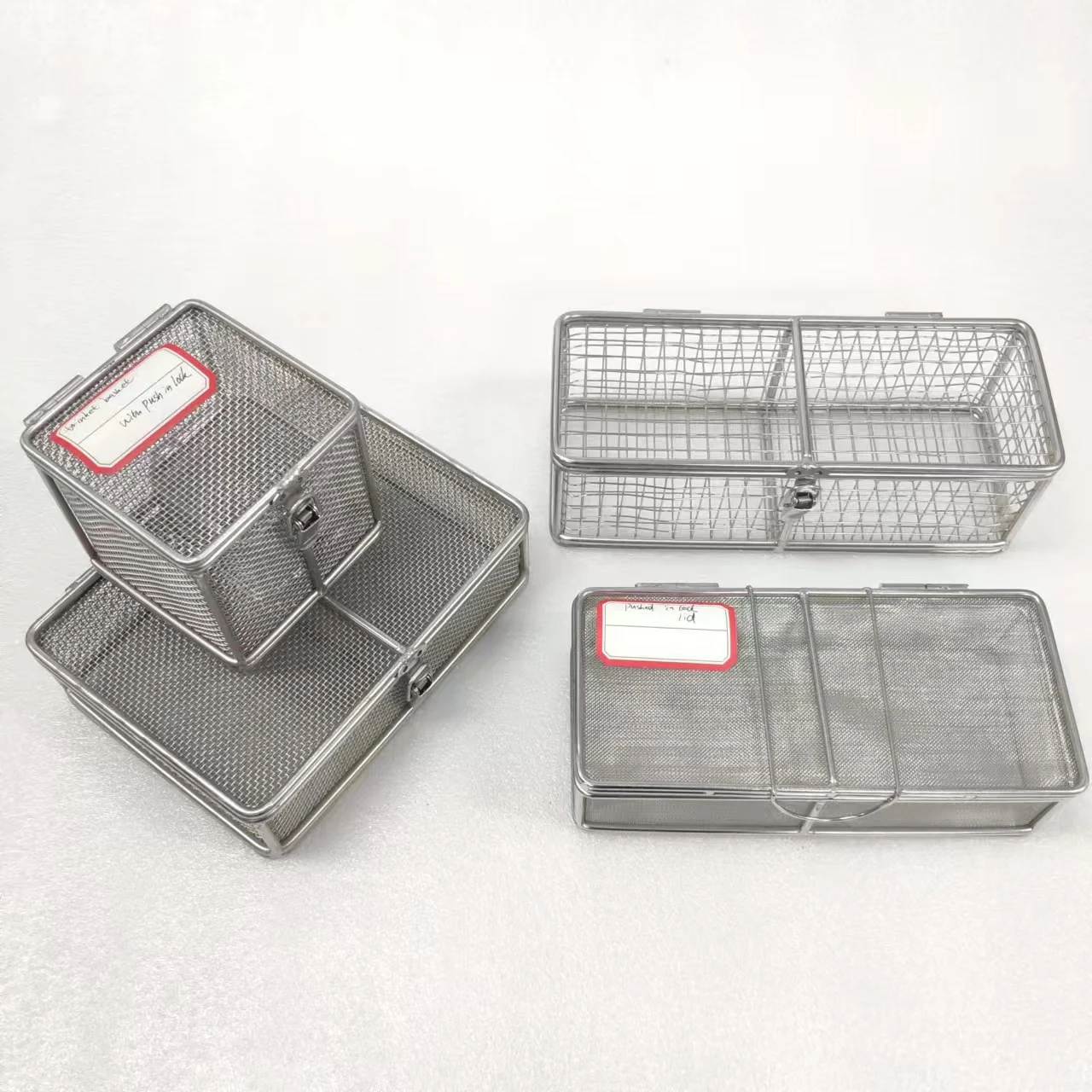 Customized stainless steel mesh basket with lid, cleaning and disinfection mesh basket, metal mesh basket, cleaning basket