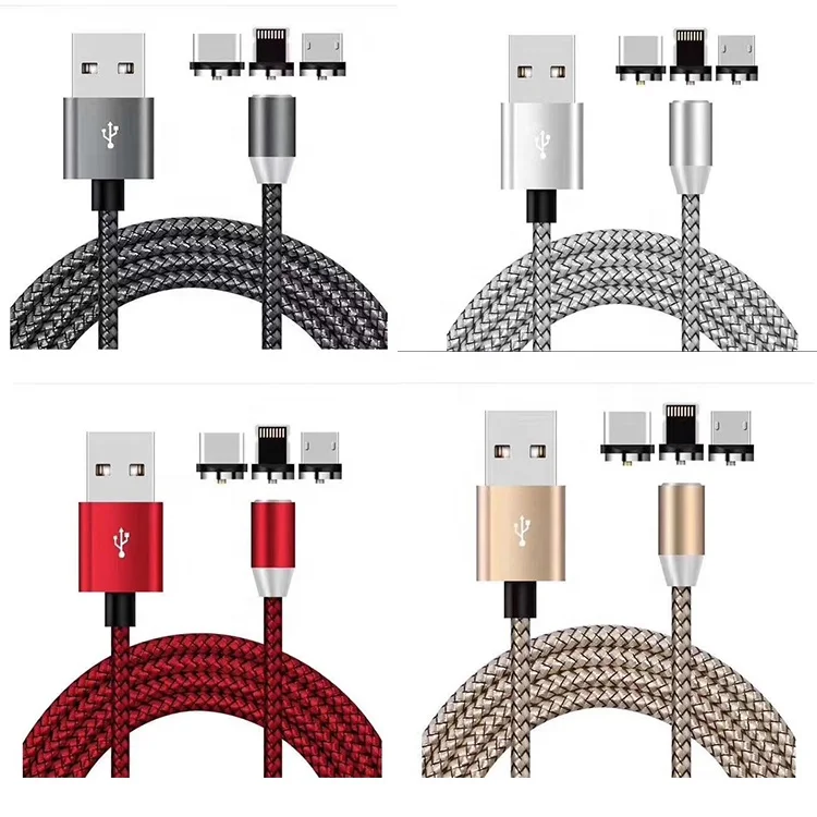 3 в 1 Плетеный USB зарядный кабель Магнитный адаптер Micro USB Type C зарядное устройство для iPhone и Android