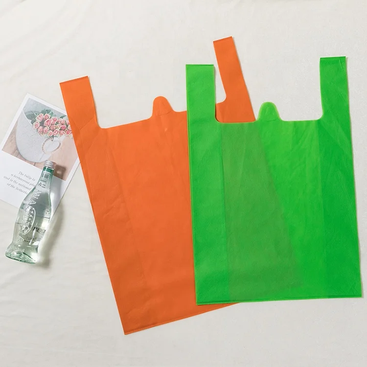 Wholesale OEM recycled vest w cut non woven t shirt shopping bags