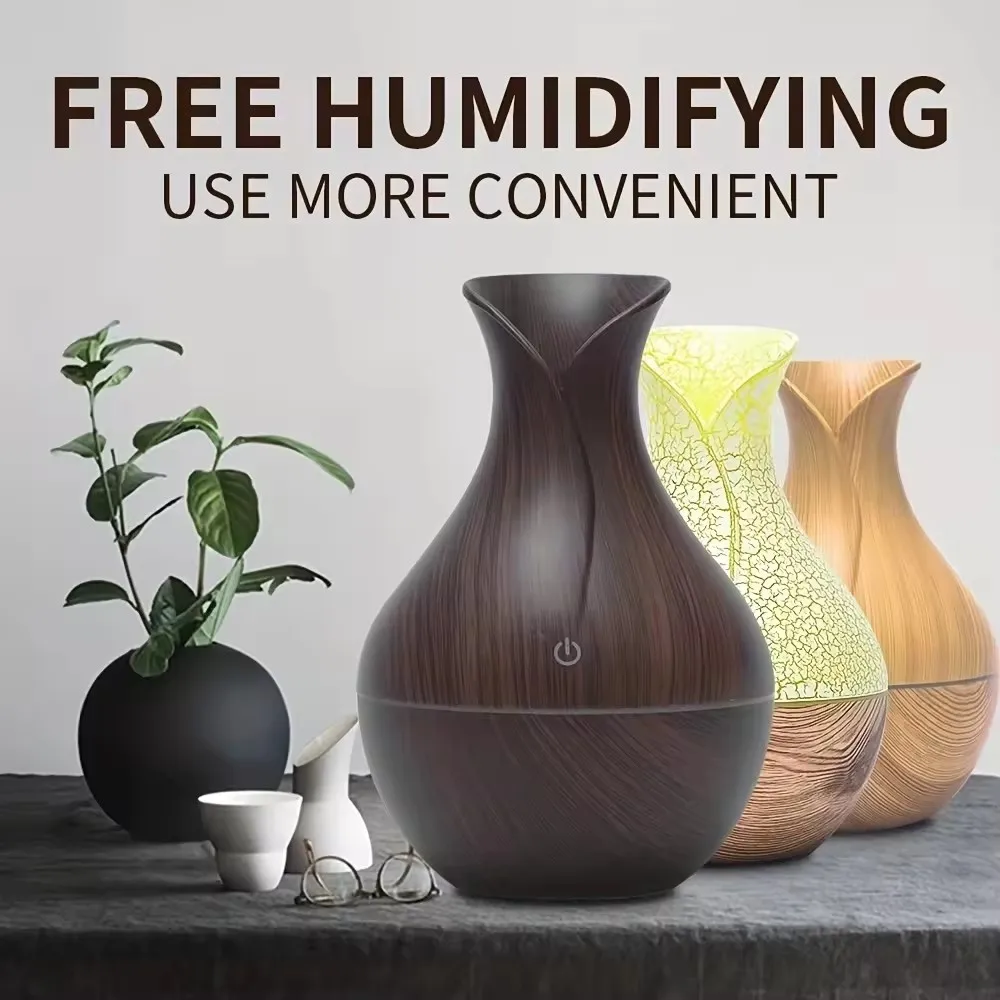 Desktop Mini Wood Grain Ultrasonic Humidifier Cool Mist USB Aroma Essential Oil Diffuser H2O Air Freshener