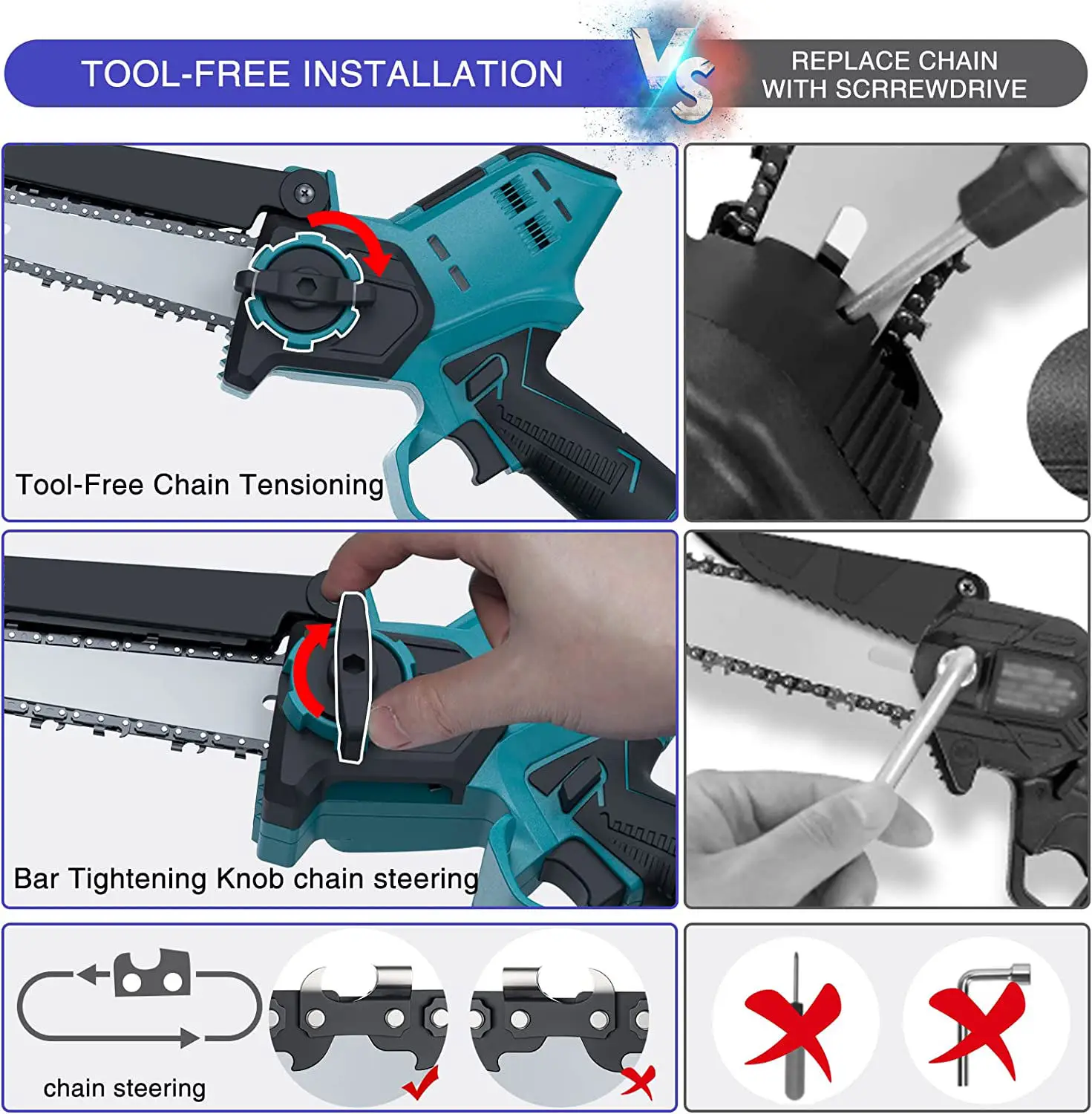 New Design Mini Portable Chainsaw Chain Parts Power China wood cutter machine Battery Chainsaw