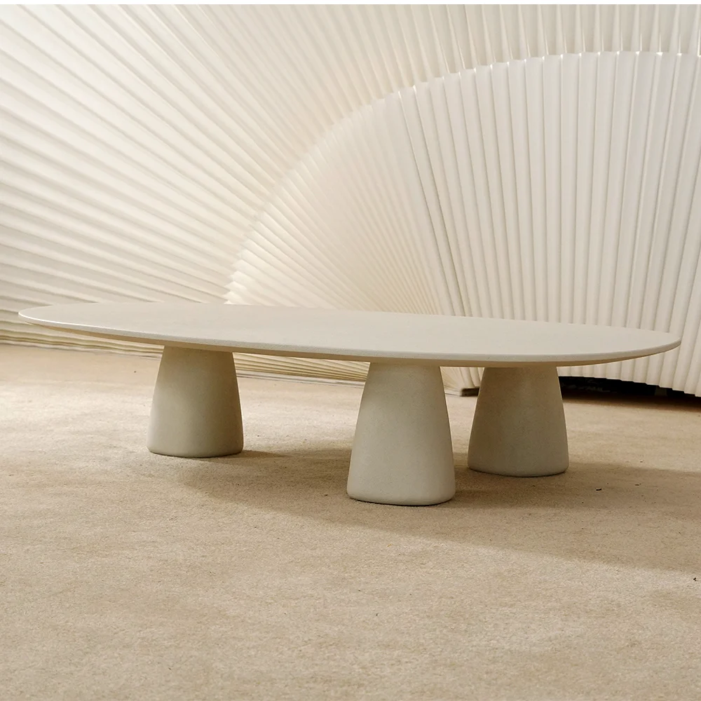 Concrete Oval White - Perfect Small Space Coffee Table for Contemporary Living Room Decor