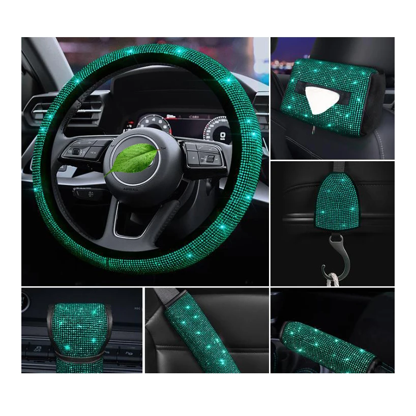 Bling Diamond Series Car Accessories Steering Wheel Cover Tissue Sun Visors For Women Girl
