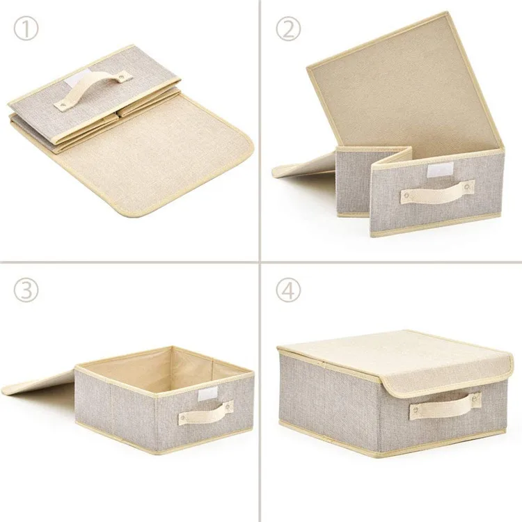 Beige 4 Pack Small Fabric Wardrobe Storage Boxes Home Storage Organization Boxes