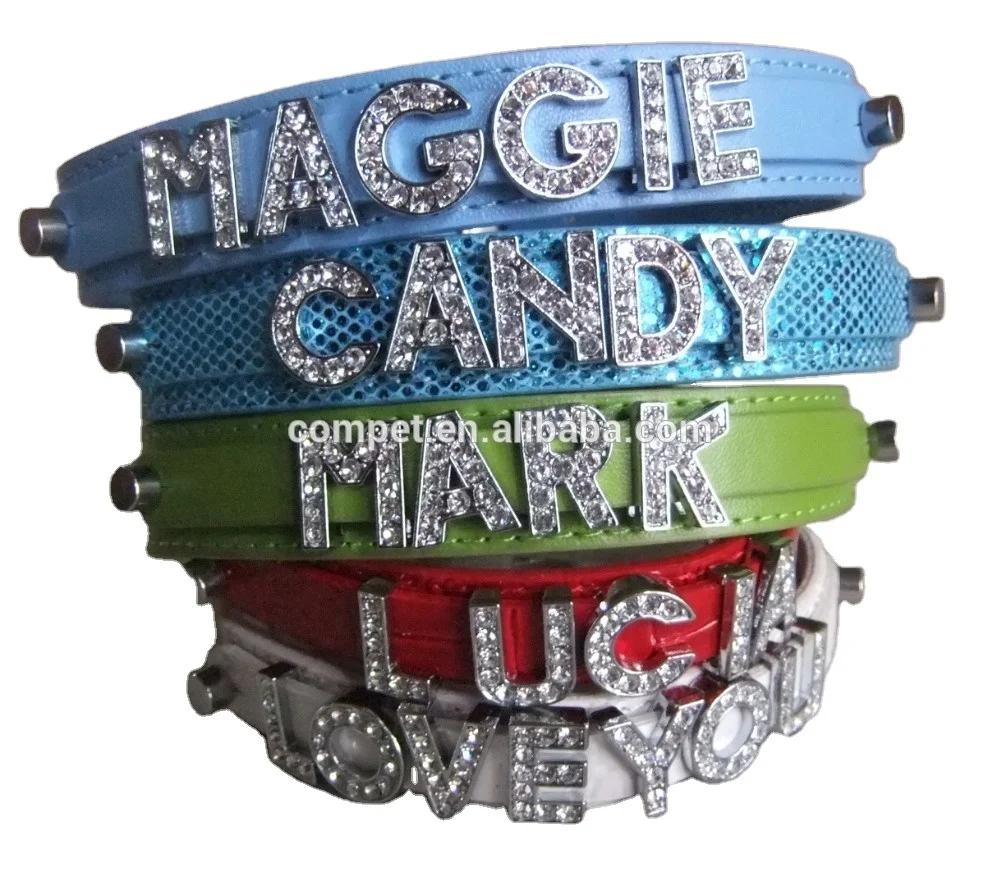 Letter name pu pet dog collar DIY jewelry pet collar with slide letters
