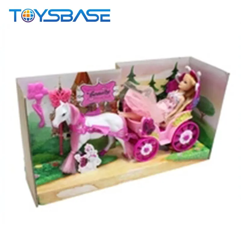 Beauty children toy horse princess carriage with doll