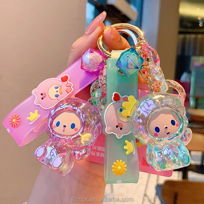 2022 Cute Kawaii 3D Cartoon Crown Monkey Gradient Key chain Keyring llaveros Lanyard Pendant Cartoon Crown Animal Resin Keychain