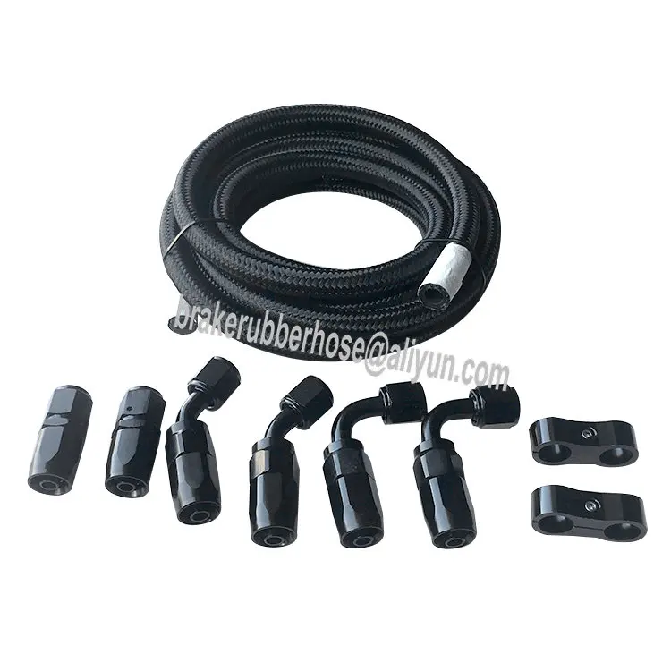 KFAFINENE Black 3M Nylon Cover Stainless Steel Braided Transmission and Engine Oil Cooler Hose With Aluminum An Fittings