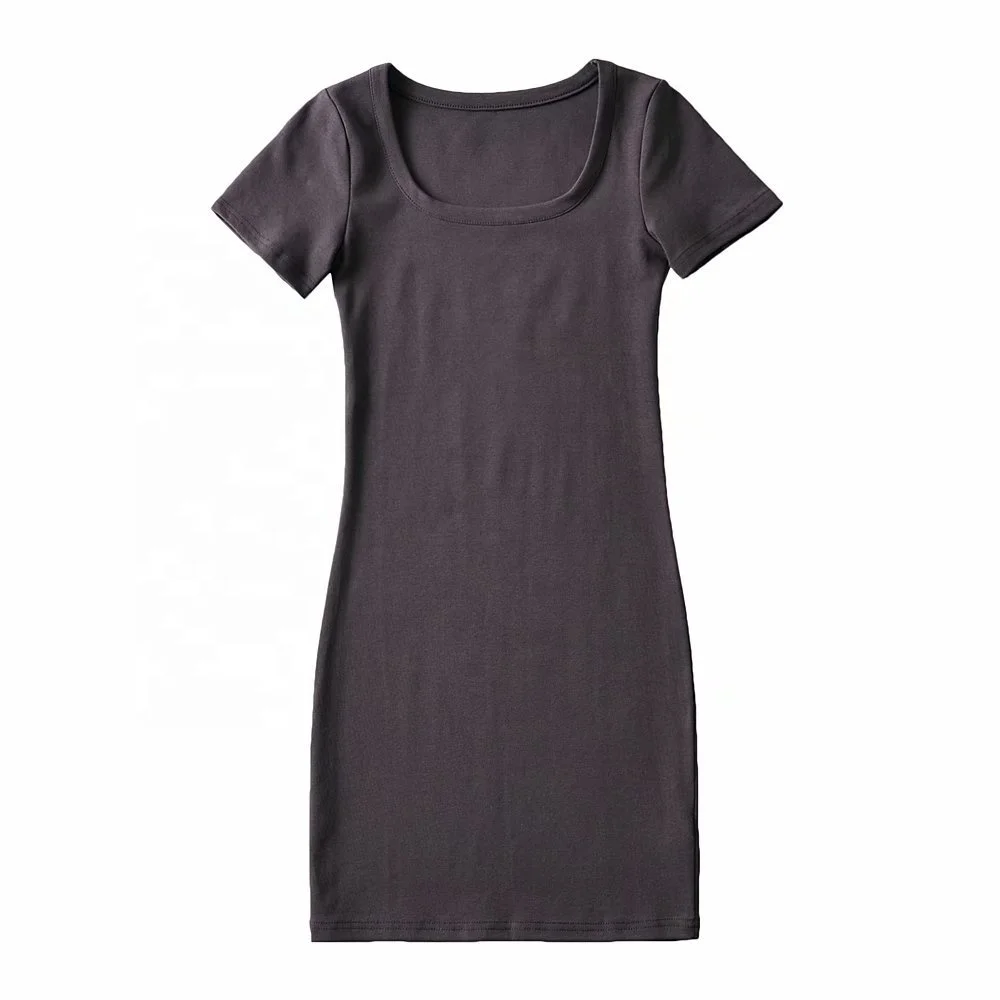 Customized Elegant Square Neck Threaded Elastic Hip Lifting Short Sleeve Ladies Summer Clothing Women Casual Dresses