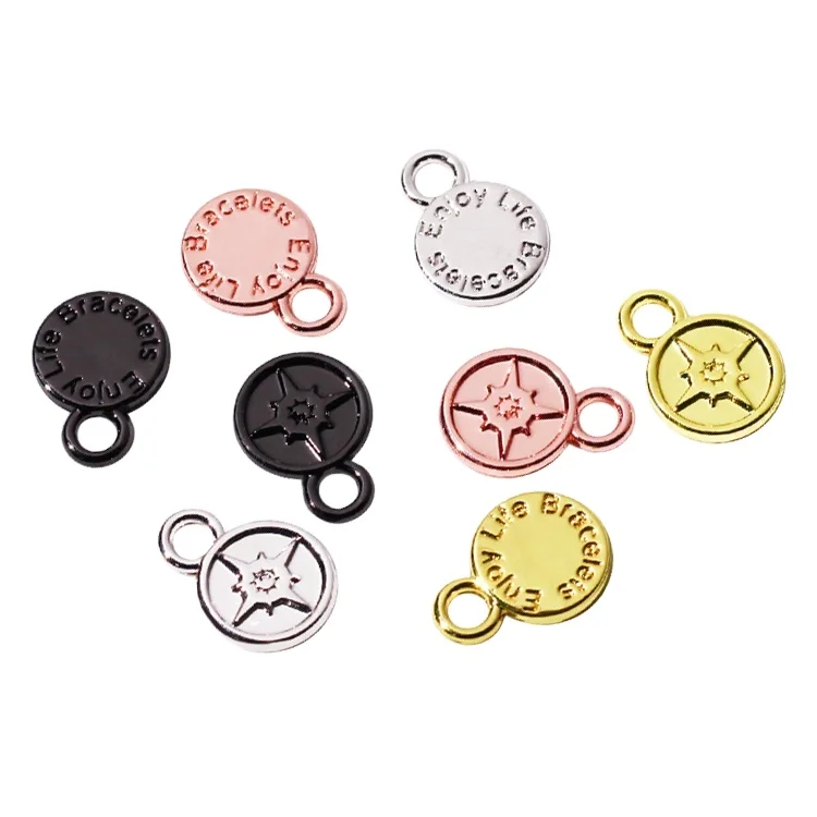 Round shape custom engraved logo charms underwear accessory mini metal pendant for jewelry fitting