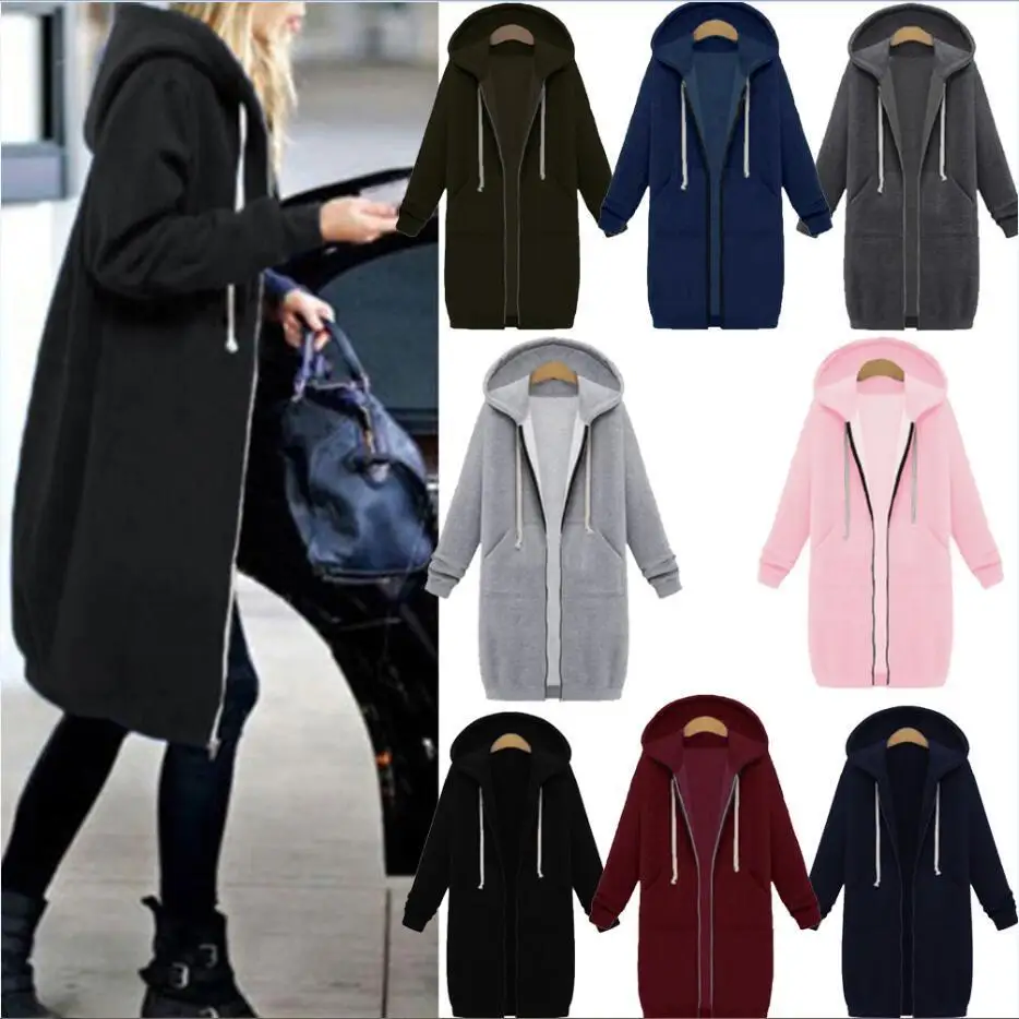 Wholesale winter casual oversized full zip up long hoodies dresses for women