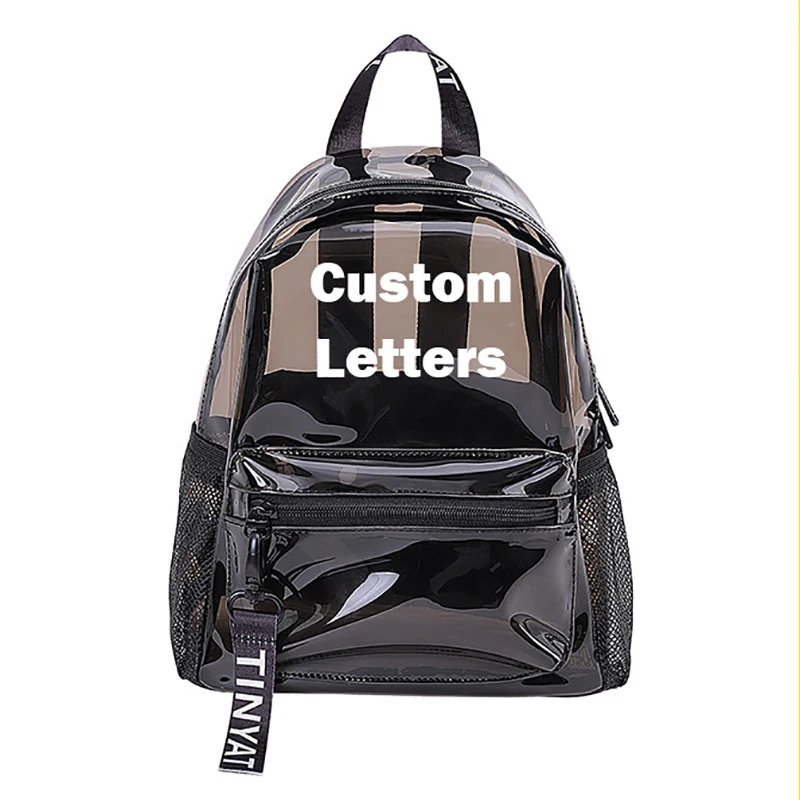 Custom Letters Clear Transparent PVC Mini Back Pack Fashions Women Girls Smell Proof School Backpack Black Pink Kpop Bag