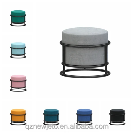 Living Room Modern Footstool RTS Adjustable Height Round Stool Velvet Color Customizable Ottoman Stool With Metal Legs