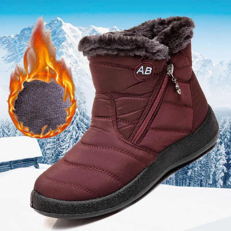 Custom Cheap Waterproof Snow Boots Winter Women Casual Lightweight Ankle Warm Fluffy Boots