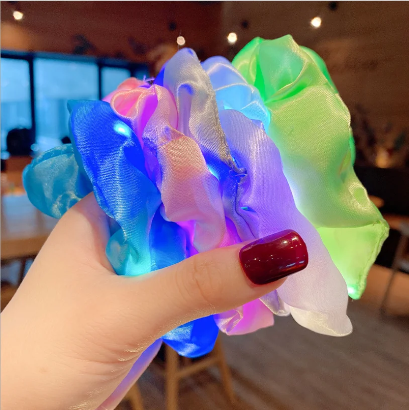 Светодиодные резинки яркие аксессуары для волос светодиодные атласные праздничные заколки конского хвоста девушек и