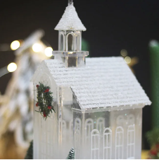 2024 New Product Christmas Acrylic Church Lamp Ornament Musical Christmas Gifts Lighted Snow Water Lantern
