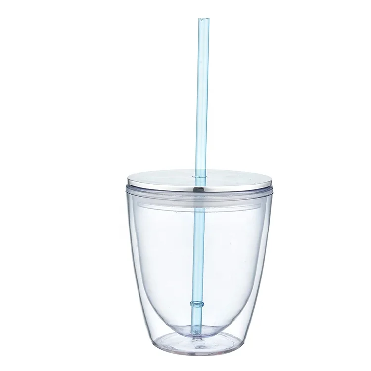 12 oz Double Wall Plastic Stemless Wine Tumbler Glasses,Wine Acrylic Tumbler Glitter bubble tea Tumbler With Straw