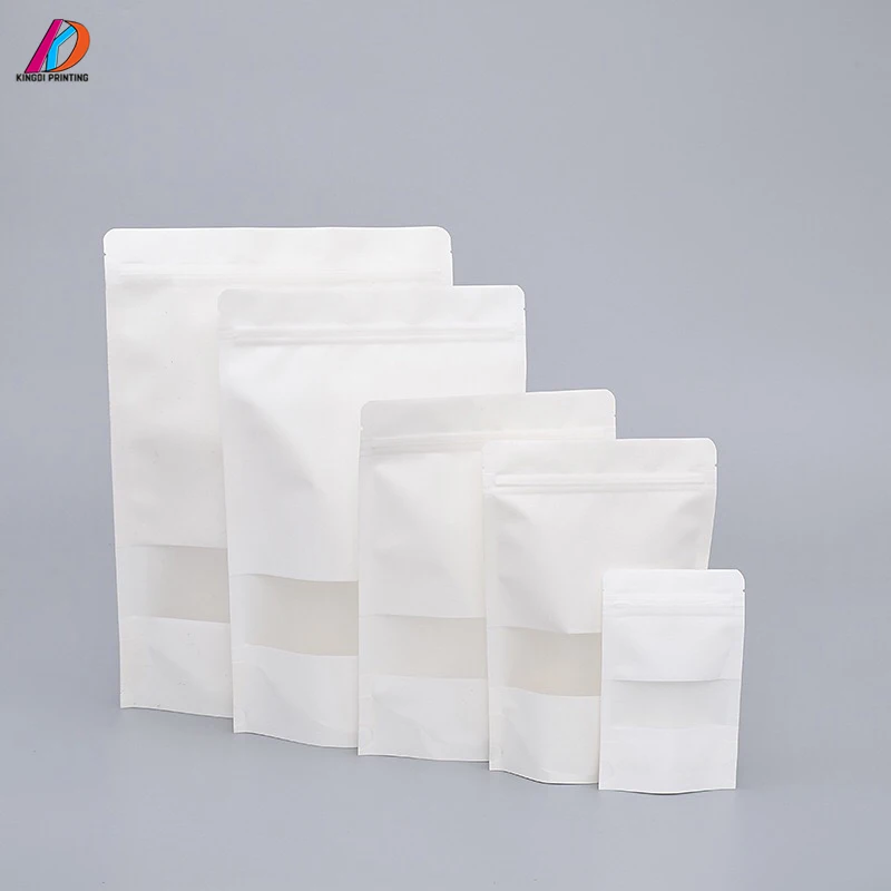 Hot Sell White Color Kraft Paper Stand Up Pouch Bags With Matt Clear Window