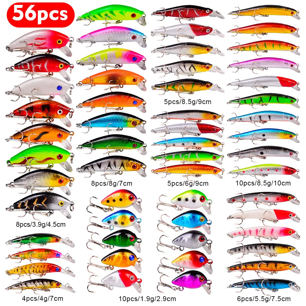 New Fishing Lures Hard Baits Minnow Wobbler Crankbaits Kits Mixed Colors Treble Hooks Fishing Tackle Hard Bait Set