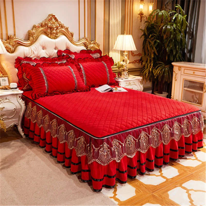 Luxury Bedding European Style Bedspreads on The Bed Lace Bed Skirt Pillowcases Crystal Velvet King Queen Size Home Textiles