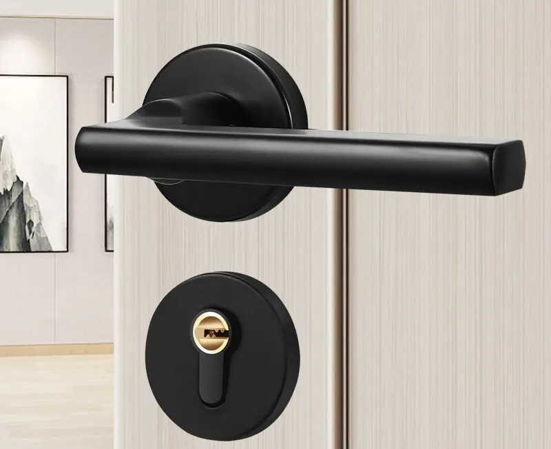 Best sale new design interior door lock handle black color wood door handle lock quiet open handle with lock cylinder