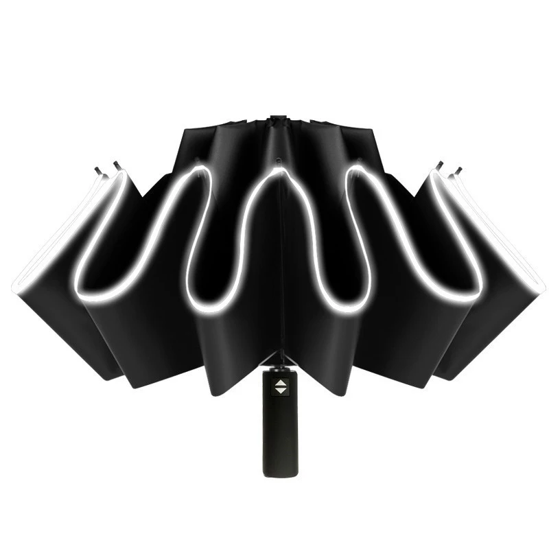 Three Fold Travel Portable Large Folding Sun Umbrella UV Windproof Compact Automatic Umbrella with Reflective Stripe for Rain
