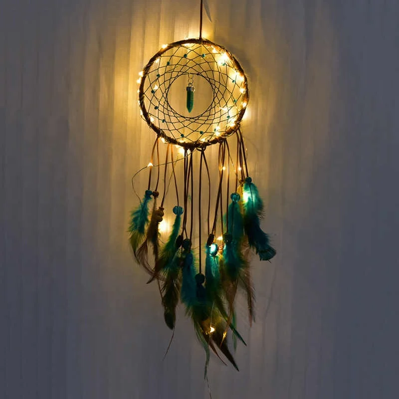 Handmade Dream Catcher Feather Dreamcatcher Led Night Light Wall Hanging Girls Room Decor Kids Room Decoration Habitacion Home