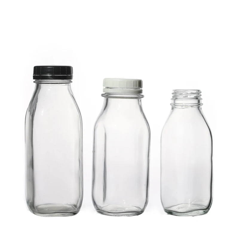 Customize 300ml 390ml 480ml 1000ml Square Flint Screw Top Glass Milk Bottle Factory
