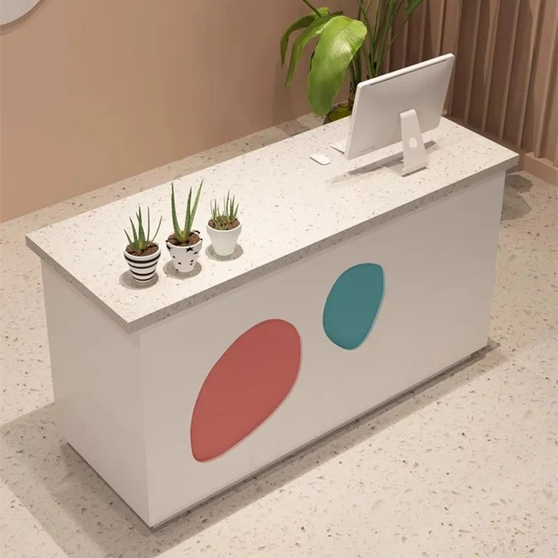 Modern Wood Corporate Front Desk Design Customized Logo cash register beauty salon bar reception desk