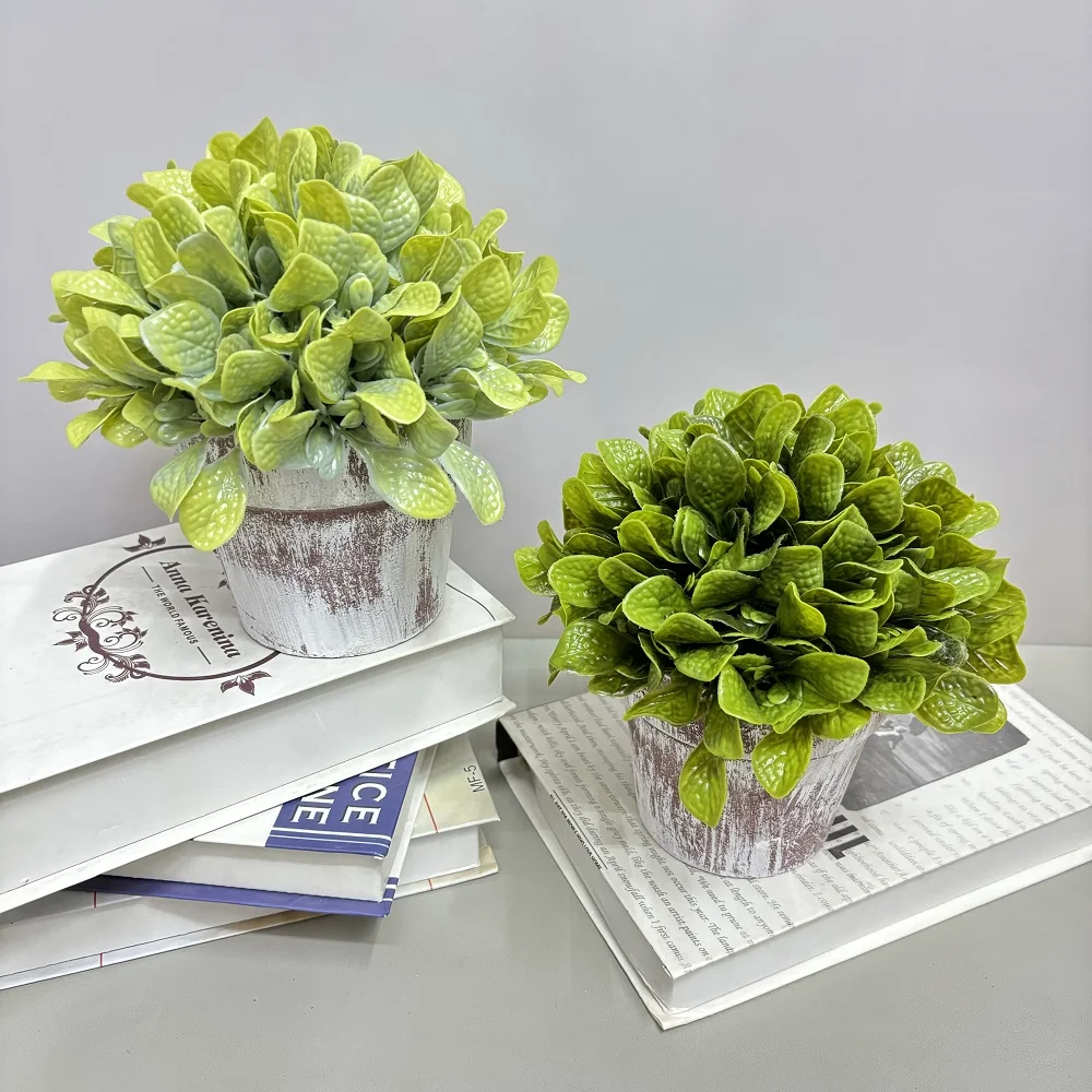 Nordic Unique Eco-friendly Bonsai Flowerpot Cabbage Leaves Planter Powder Coating Home Desktop Decorative Artificial Flowers