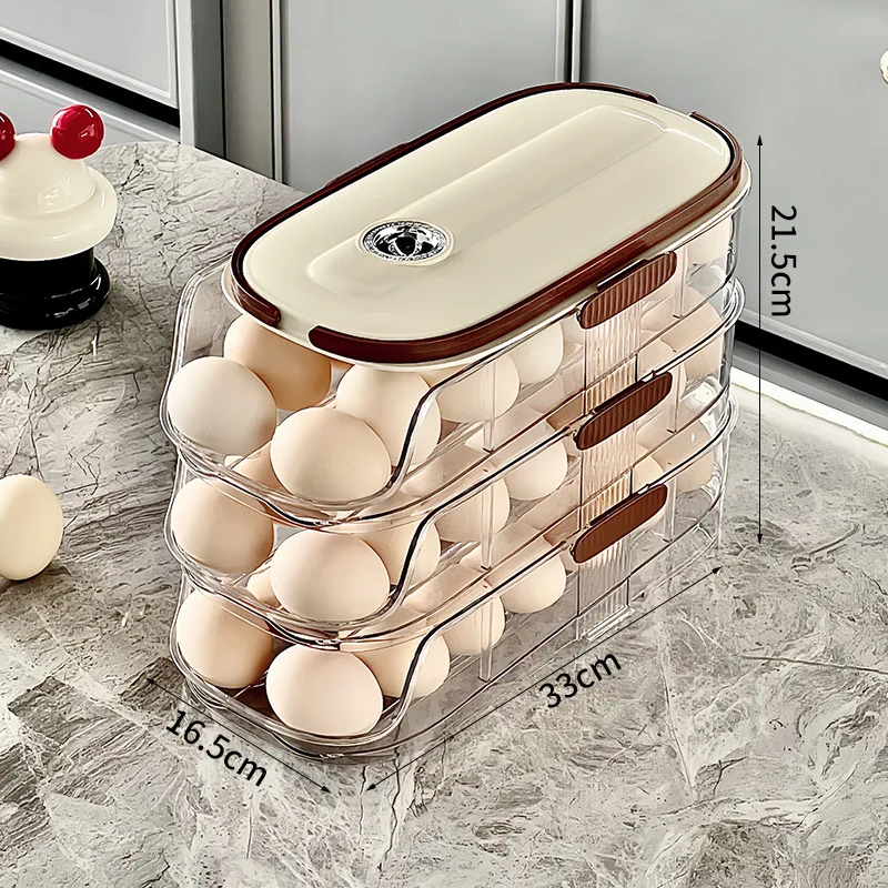 OWNSWING Egg Holder For Fridge Automatic Scrolling Egg Dispenser For Refrigerator Clear Egg Holder For Kitchen Storage With Lid