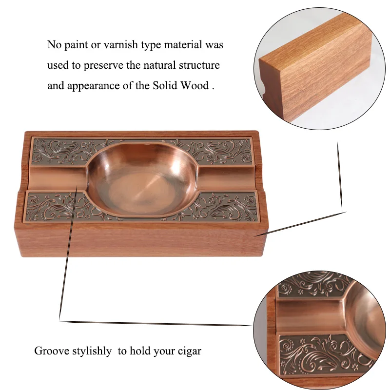 Luxury Ashtray and Cigar Holder Gift Set Custom Logo Rose Gold Metal with Wooden Accessories for Cigars